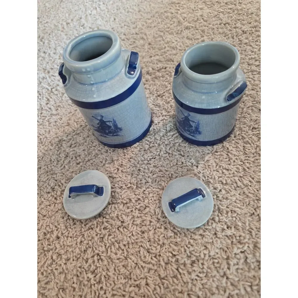 Vintage McCoy Pottery Blue And White Dutch Windmill Canister Set